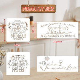 Farmhouse Kitchen Stencils Reusable Stencil for Painting on Wood, Large Wood Burning Stencils Craft Templates for Coffee Bakery Sign Dining Room Fabric Canvas Wall Decoration(Kitchen)