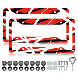 HCSS 2PCS Red Black White Stripes License Plate Frames, Funny Aluminum Metal License Plate Holder, Rust-Proof Waterproof Car Decorative Tag Frames for Standard US 12x6 Inch