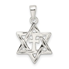 Auriga Fine Jewelry 925 Sterling Silver and Diamond Cut Star of David Cross Pendant for Women (L-24.87mm, W-14.83mm), AFJ-QG-QC11239