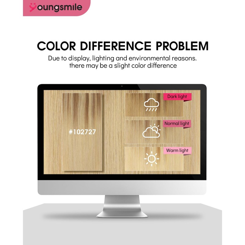 Youngsmile Balayage Clip in Hair Extensions Human Hair,#10/27/27 Ash Blonde