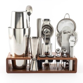 Hanseküche Cocktail Set - 825 ml Boston Shaker Made of Stainless Steel, Easy to Open & No Jamming, Professional Cocktail Shaker Set Including Stand Ideal for Bartender & Cocktail Lovers