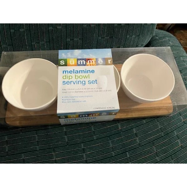 Liberty 3 White Melamine Dip Bowl & Spoons Serving Set