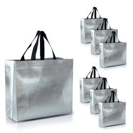 Nush Nush Silver Gift Bags Large Size – Set of 30 Silver Reusable Gift Bags in Bulk - Goodie Bags, Christmas Gift Bags With Handles, Party Favor Bags, Gift Bags For Small Business – 13Wx5Dx11H Size