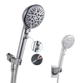 GwernKB Handheld Shower Head with On Off Switch 8-Mode High Pressure Showerhead with 79 Inches Extra-long Stainless Steel Hose and Bracket PLUS Extra Low-Reach Adhesive Wall Mount for Kids,Silver…
