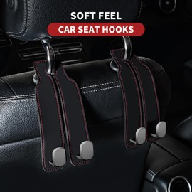 SHBAOCH Pack of 2 Car Black Leather Backrest Double Hooks, Car Headrest Holder, Storage Hook for Handbags, Umbrellas, Food Bag, Practical Car Organisational Accessories, Decoration