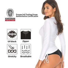 RELLECIGA Women's White UV Sun Protection Long Sleeve Rashguard Swimsuit Top Size Small