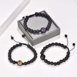LWQQWL Amethyst Pendant Lava Rock Beads Jewerly Set, Healing Crystals Pendant Necklace and Bracelet Set, Natural Stone Energy Crystal Protection Bracelets for Women Men