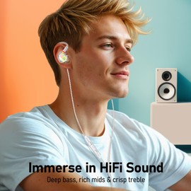 Vibes 202M Wired Earbuds - HiFi in Ear Monitor Headphones - Noise-Isolating Ear Buds w/ Mic - Clear Sound, Deep Bass & Comfort-Fit Gaming Earphones - MMCX to 3.5mm & Silver Plated Cord, Carrying Case