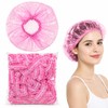 50Pcs Disposable Shower Caps, Waterproof Plastic Bath Hair Caps (Pink)
