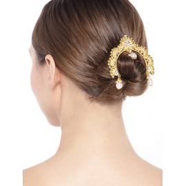 Aheli Indian Traditional Ethnic Wedding Wear Hair Brooch Pin Antique Gold Tone Styling Fashion Accessories Jewelry for Women