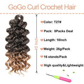 Mscat 8 Packs GoGo Curl au Crochet Crochet Ombre Vague d'Eau Bouclés au Crochet Cheveux Vague Profonde Plage Curl au Crochet Extensions de Cheveux Synthetic