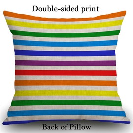 Smooffly Throw Pillow Case Rainbow and White Stripes Cushion Covers 18x18 inch Linen Square Throw Pillow Cover for Living Room Sofa Couch Bed Pillowcase 45cm x 45cm