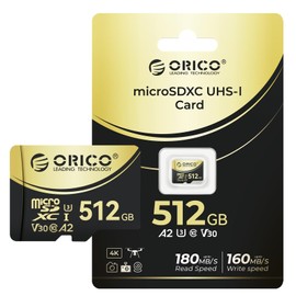 ORICO V3 512GB microSDXC UHS-I Memory Card, 180MB/s Read (Requires DDR 220 Readers), 160MB/s, 4K UHD Recording, U3, Class10, V30, A2, Micro SD for Drone, Game Console TF Card