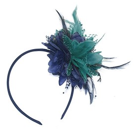 Caprilite Navy Blue and Turquoise Teal Fascinator on Headband for Ascot Weddings