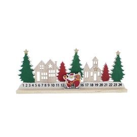 Festive Productions Wooden Santa Village Scene Christmas Countdown Decoration – 30cm - Red & Green Design - Gift Idea for Christmas Xmas - Advent Calendar - Santa Countdown - Christmas Decoration