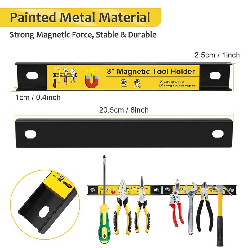 8” Magnetic Tool Holder with Screws, 4 Pack Magnetic Strips