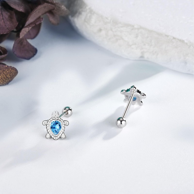 Sea Turtle Earrings Sterling Silver Turtle Screw Back Stud Earrings