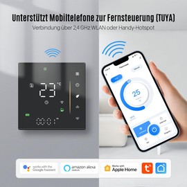 Decdeal WiFi Thermostat Water Underfloor Heating, Supports TUYA/Smart Life, Google Home, Programmable, Multi-Level Temperature Setting, 2.4 GHz WiFi 3 A (White)