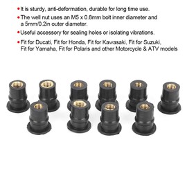 Rubber Well Nuts, M5 Well Nuts, Pack of 10, M5 Rubber Well Nuts, 5 mm/0.2 Inch, Metric Motorcycles, Windshield Screws, Wellnut M5 Well Nut, Rubber Well Nut for Windscreen and Ver