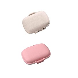 Noguez. 2 Pack de Pastillero Organizador para Medicamentos de Material Seguro, Sustentable y Amigable con el Medio Ambiente, Pastillero Portátil Antihumedad de Fibra de Trigo, Pill Organizer. (8 Departamentos, Beige y Rosa)