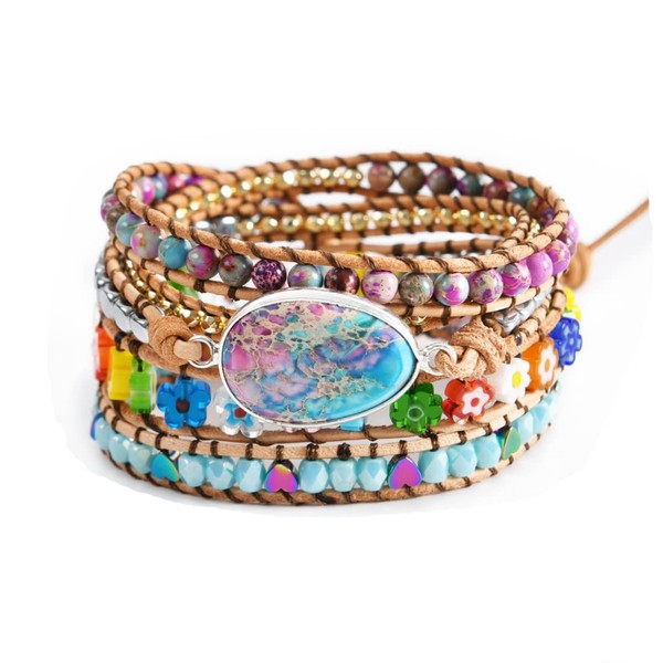 YGLINE Natural Stone Wrap Bracelets for Women Healing Crystal Beaded