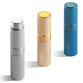 LISAPACK Perfume Travel Refillable Bottle - Atomizer Cologne Spray for Men Portable - Mini Sprayer Empty for Refill - Small Size 8ML Striped (Silver, Gold, Blue)