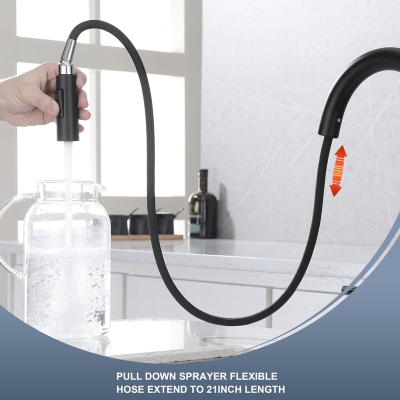 KIRLYSTONE Black Kitchen Sink Faucet, 3-Hole Kitchen Faucet with Pull-Down