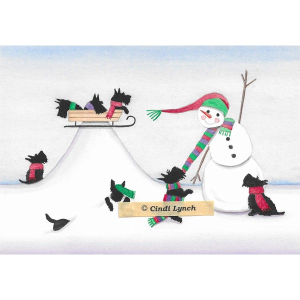 Lynch 12 Christmas Cards: Scottish Terriers (Scotties) Frolicking in Snow