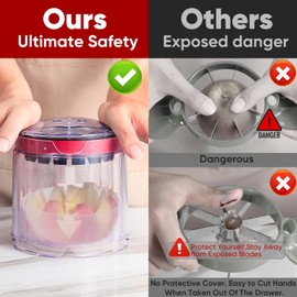 OOKUU Professional Apple Slicer, 8-Slice Ultra-Safe Heavy-Duty Stainless Steel Apple Cutter, 5.12-Inch Extra-Large Corer Cuts Apples All the Way Through with Clear Bowl