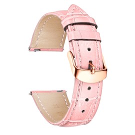 BINLUN Leather Watch Band Genuine Calfskin Replacement Watch Strap Quick Release Crocodile Pattern 10 Colors 13 Sizes for Men Women(Rose-Gold Buckle,Pink,10MM)