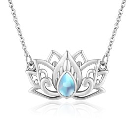 XIXLES Lotus Necklace for Women Sterling Silver Lotus Flower Pendant Moonstone Lotus Jewellery Gifts for Women Girls, Sterling Silver