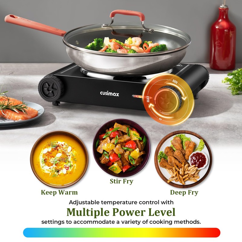 Cusimax Hot Plate,1500W Hot Plate Electric with 7.4″Cast Iron Countertop