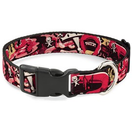 Rick and Morty Pet Collar, Dog Collar Plastic Buckle, Rick and Morty Anatomy Park Collage Reds Black, 9.5 to 13 Inches 1.0 Inch Wide
