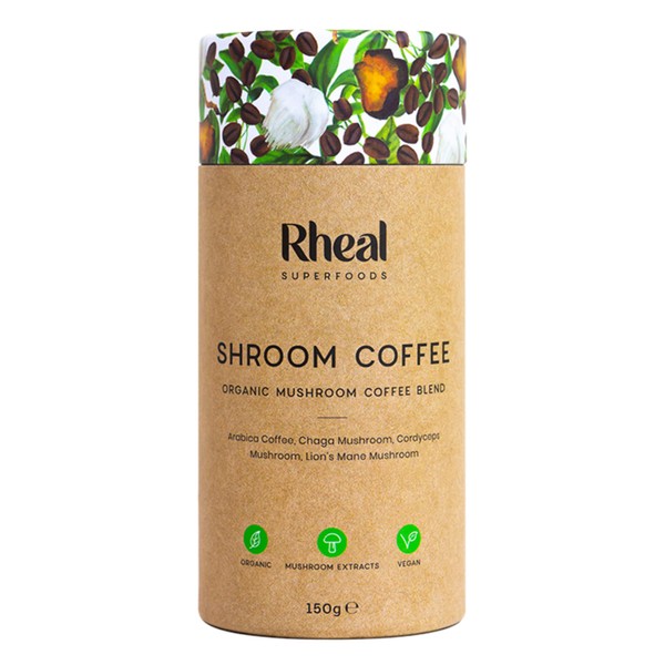 Rheal Shroom Coffee (Previously Super U), 60 Servings - Organic Instant Mushroom Coffee with Chaga, Cordyceps and Lion’s Mane Mushroom. 100% Arabica Coffee!…