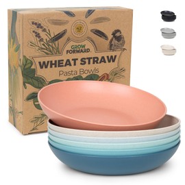 Grow Forward Premium Wheat Straw Pasta Bowls - 42oz Unbreakable Wide & Shallow Dinner Plate Bowls Set of 6 - Microwave Safe Reusable Plastic Pasta Bowls for Kids, Adults, Salad, Camping, RV - Tropical