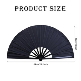 Large Folding Fan Rave Hand Fan Chinese Kung Fu Tai Chi Craft Fan for Men Women Wedding Festival Birthday Party Decorations Dance Performance (1, Black - SLAY)