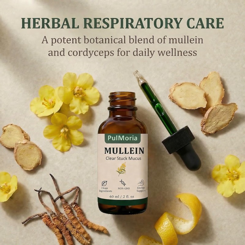 Pulmoria Clear Stuck Mucus, with Wild Mullein Extract, Cordyceps, Bromelain,