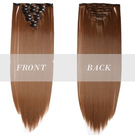 Clip in Hair Extensions 8Pcs Straight Clip on Synthetic Hair Extension Hairpieces for Women [23inch-140g; Light Brown]