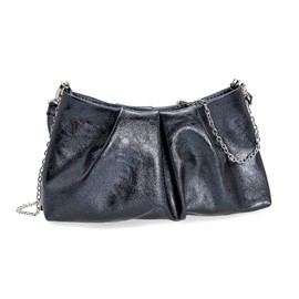 Charming Tailor - Bolso de mano para mujer, elegante, formal, plisado, de poliuretano, para cóctel, graduación, boda, fiesta, Azul marino metálico