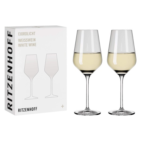 RITZENHOFF 3641002 White Wine Glass 300 ml - Series Fjordlicht No. 2 - Pack of 2 with Grey Gradient - Made in Germany