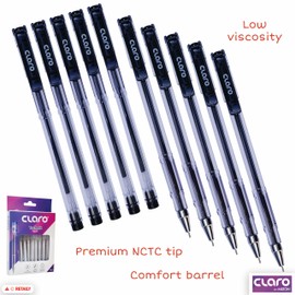 CLARO Technik Ballpoint Pens, BLACK, Fine Point (0.7mm), Pack of 10, Smooth Ball Pens, Pens for School Office Home Everyday Use