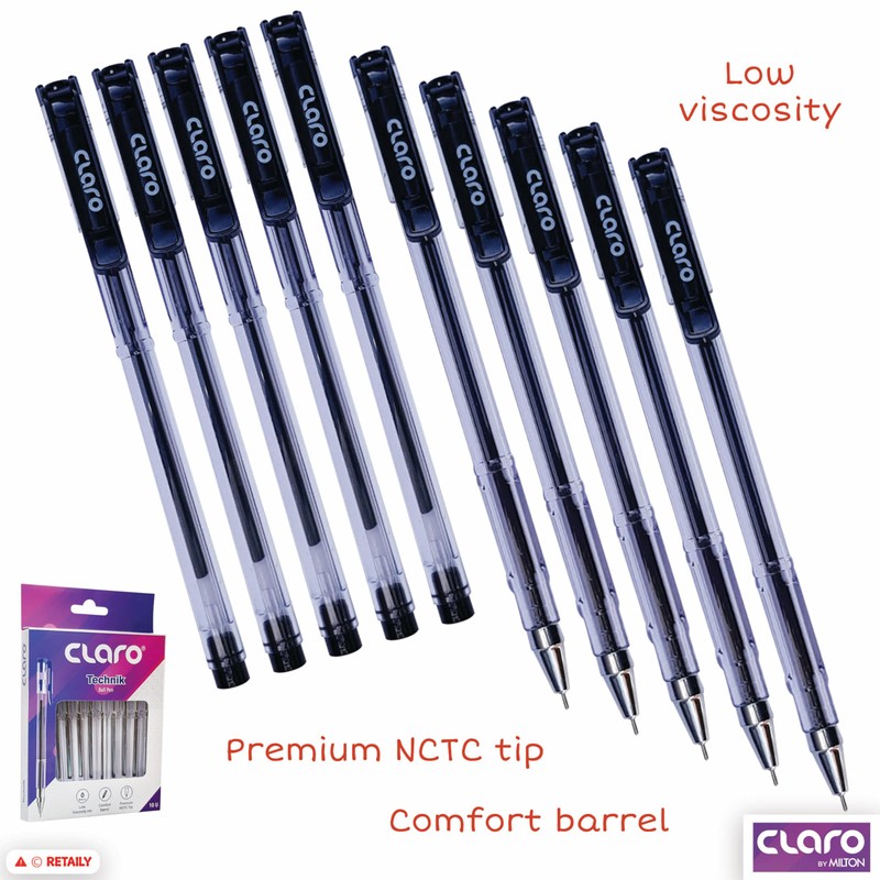 CLARO Technik Ballpoint Pens, BLACK, Fine Point (0.7mm), Pack of