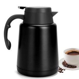 GearRoot 51oz Thermal Coffee Carafe Coffee Thermos, Stainless Steel Coffee Carafes for Keeping Hot Drinks, Double Walled Thermal Pot Insulated Pitcher for Coffee, Hot Water, Tea, Hot Beverage (Black)