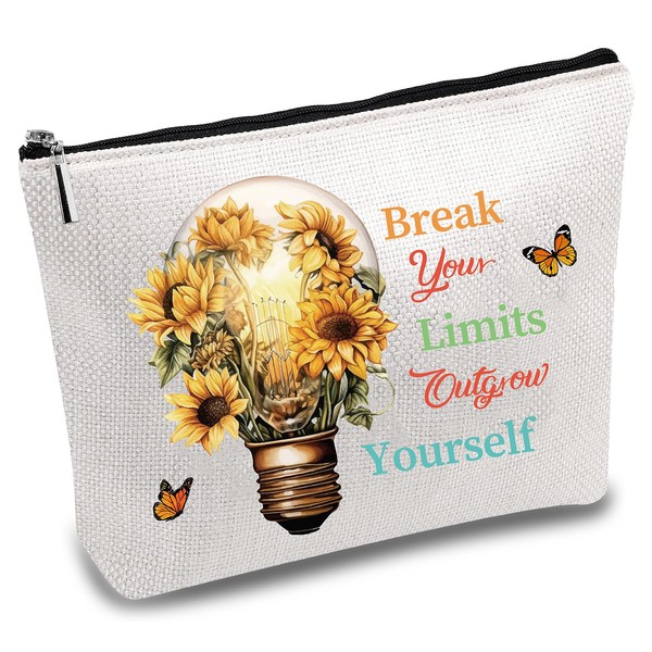 CREATCABIN Canvas Make-Up Bags with Sunflower Motif, Cosmetic Bag, Multi-Purpose Pen Case with Metal Zip, Toiletry Bag, Travel Bag, Purse, Pouch for Pencil, Lipstick, 25 x 18 cm