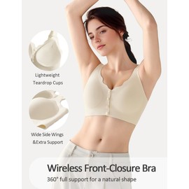 OXYIBRAS Front Closure Wireless Bras for Women Comfortable Support Padded Bralette Soft Post Surgery Everyday Bras White XXL