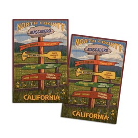 Atascadero, California, Destination Signpost (4x6 Birch Wood Postcards, 2-Pack Stationary, Rustic Home Wall Decor)