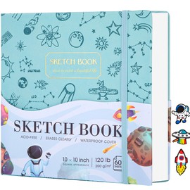 Watercolor Sketch Book for Kids 120LB/200GSM 10"X 10" Square Sketchbook for Drawing Hardcover Large Sketch Pad for Kids, Students, Blue