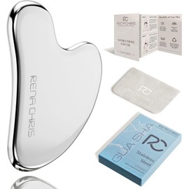 Rena Chris Gua Sha Herramientas Faciales, Herramienta Guasha de Acero Inoxidable para Acupuntura, Herramienta de Masaje Manual para Esculpir la Mandíbula y Reducir la Hinchazón, Herramienta de Masaje