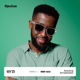 OPULIZE ERA Reading Sunglasses for Men & Women - Green Tinted Lens - Anti-reflective & Anti-Glare - UV400 Protection - Oversized Rectangular Frame - Spring Hinges - Clear +2.00