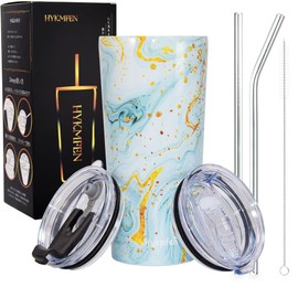 HYKMFEN Tumbler, Includes 2 Leakproof Lids and 2 Straws, 20.2 fl oz (600 ml), Water Bottle, Tumbler, Lid Included, Spill-Resistant, Insulated, Stainless Steel, Vacuum Insulated, Double Wall Structure,